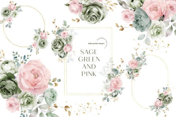 Download Sage Green &amp; Pink Flowers Clipart - Ink Collection