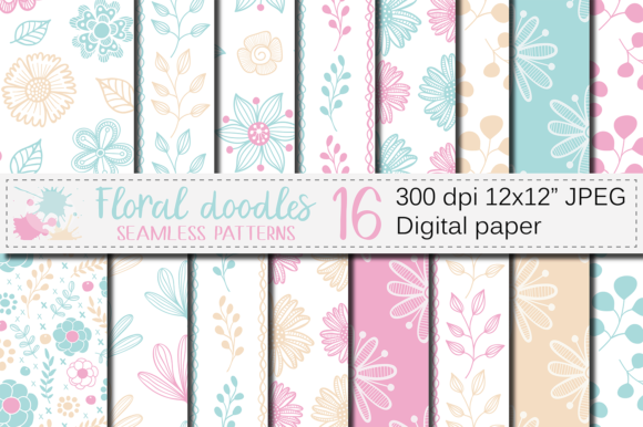 Download Aqua Blue and Pink Floral Digital Paper - Ink Collection