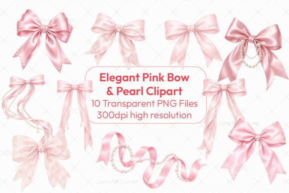 Download Elegant Pink Bow &amp; Pearl Clipart PNG - Ink Collection