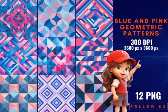 Download Blue and Pink Geometric Patterns - Ink Collection