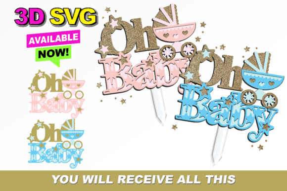Download Oh Baby Pink and Blue Topper 3D SVG - Ink Collection