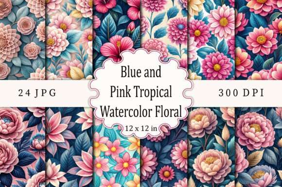 Download Blue and Pink Tropical Watercolor Floral - Ink Collection